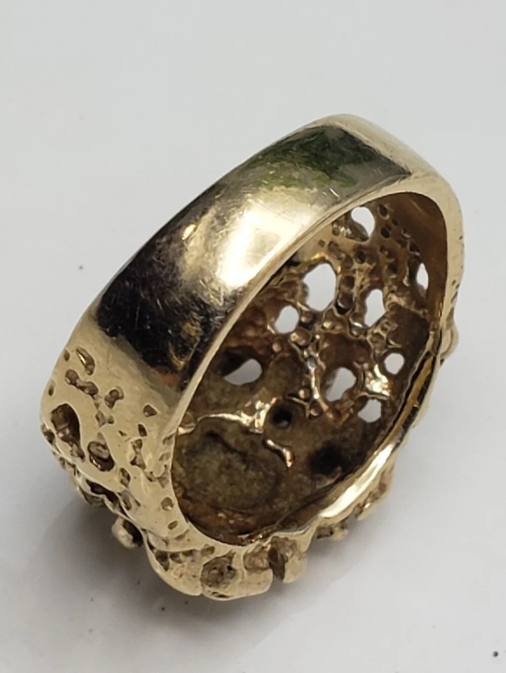 10k Gold Mens Nugget Ring w/ 7 Diamonds Cluster Vintage Neo Classic Luxury 6